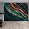 Peel & Stick Green, Violet, and Gold Marble Design Wall Mural with Textured Finish