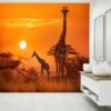 Bedroom Mural with Giraffes at Sunset Scene