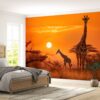 Vinyl Giraffe Design Wallpaper with Sunset and Savanna Patterns