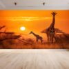 Removable Giraffe and Sunset Wallpaper in Bedroom