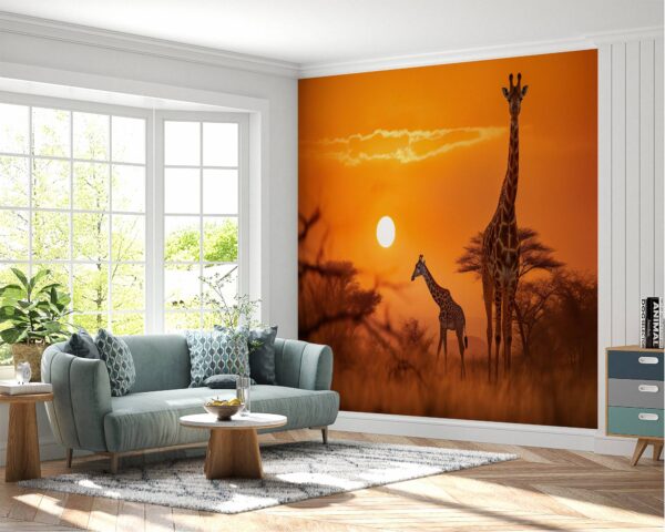 Giraffe Safari Sunset Peel and Stick Wallpaper Close-Up