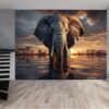 Removable Elephant and Water Landscape Wallpaper in Living Room