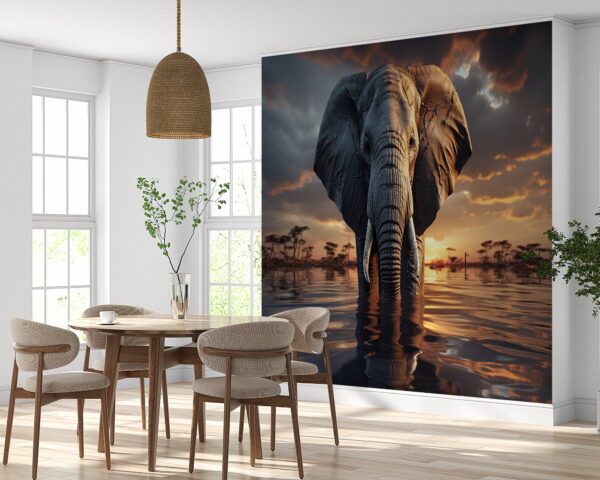 Elephant Water Landscape Self-Adhesive Wallpaper Close-Up