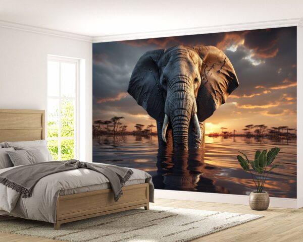 Detailed View of Elephant and Water Vinyl Wallpaper