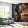 Living Room Mural with Elephants and Water Scene