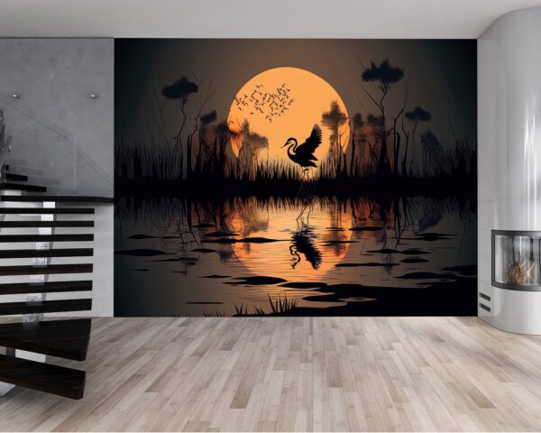 Removable Tropical Sunset Design with Flamingos for Bedrooms