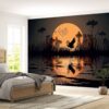 Bedroom Mural with Flamingos at Sunset Scene