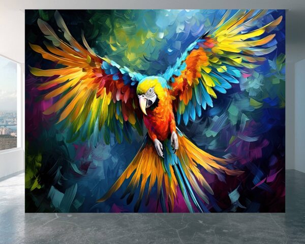 Colorful Flying Parrot Peel and Stick Wallpaper Close-Up