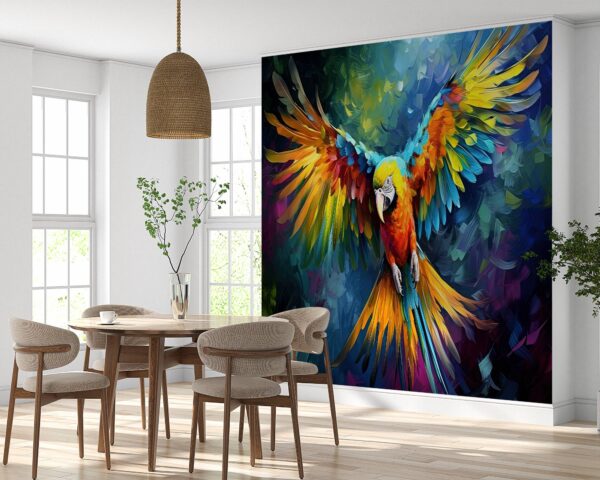 Detailed View of Colorful Parrot Vinyl Wallpaper