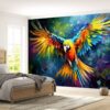 Bedroom Mural with Colorful Parrots in Flight