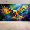 Vinyl Parrot Design Wallpaper with Flying Bird Patterns