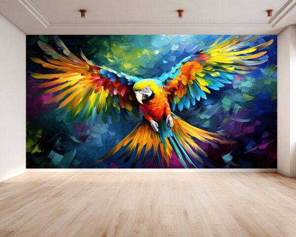 Vinyl Parrot Design Wallpaper with Flying Bird Patterns