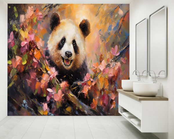 Panda Paint Art Peel and Stick Wallpaper Close-Up