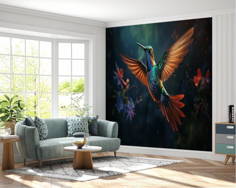 Vinyl Hummingbird Design Wallpaper with Nature Patterns