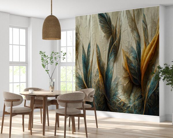 Bedroom Mural with Delicate Feather Motifs