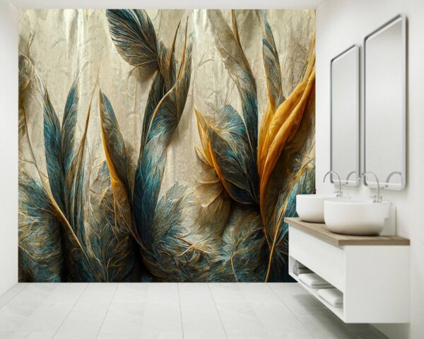 Vinyl Feather Design Wallpaper with Nature Patterns