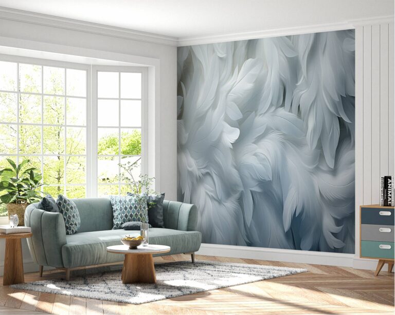 Fluffy White Feather Abstract Self-Adhesive Wallpaper Close-Up