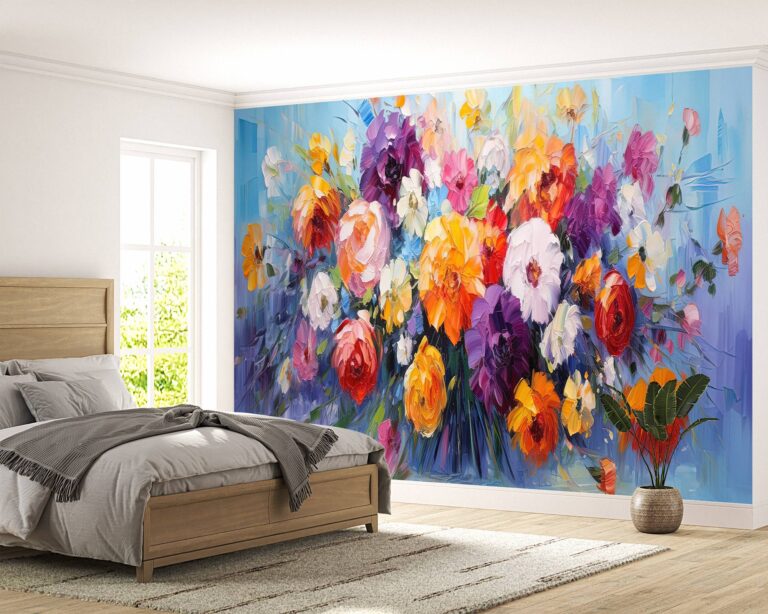 Self-Adhesive Flower Painting Wallpaper for Large Wall Spaces