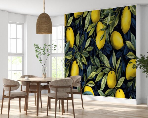 Removable Lemon Fruit Wallpaper in Bedroom