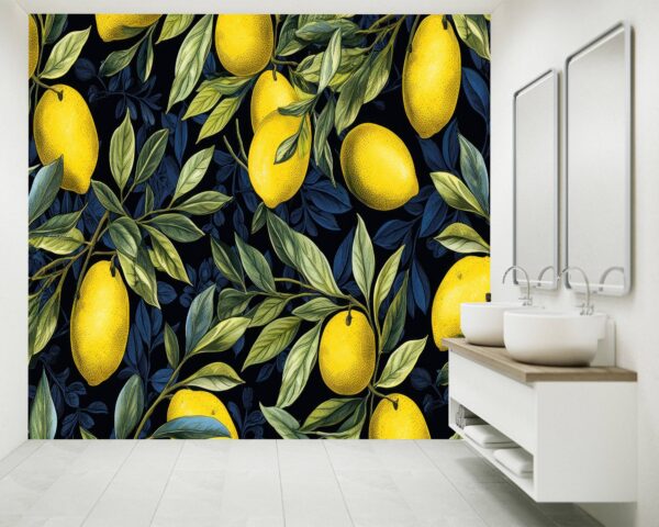 Lemon Fruit Pattern Peel and Stick Wallpaper Close-Up