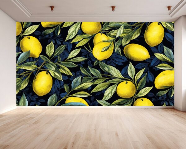 Detailed View of Lemon Fruit Vinyl Wallpaper