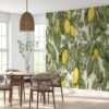 Removable Painted Lemon Tree Wallpaper in Living Room