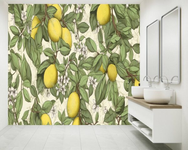 Lemon Fruit Tree Paint Self-Adhesive Wallpaper Close-Up