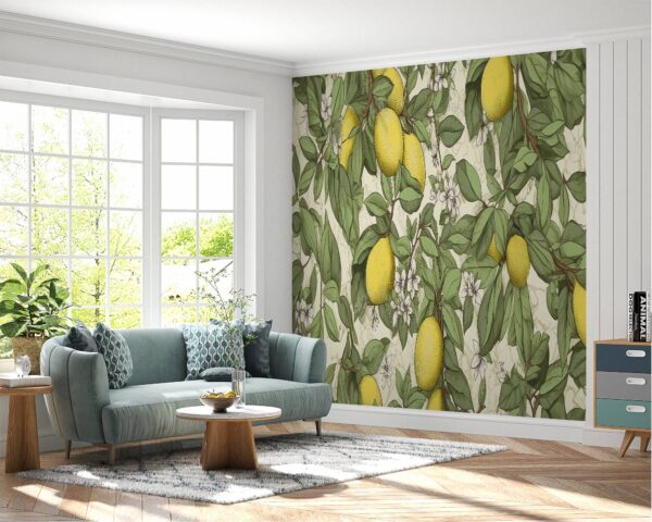 Self-Adhesive Lemon Tree Wallpaper for Large Wall Spaces