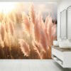 Dry Grass Cortaderia Meadow Self-Adhesive Wallpaper Close-Up