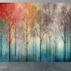 Living Room Mural with Abstract Tree and Floral Patterns