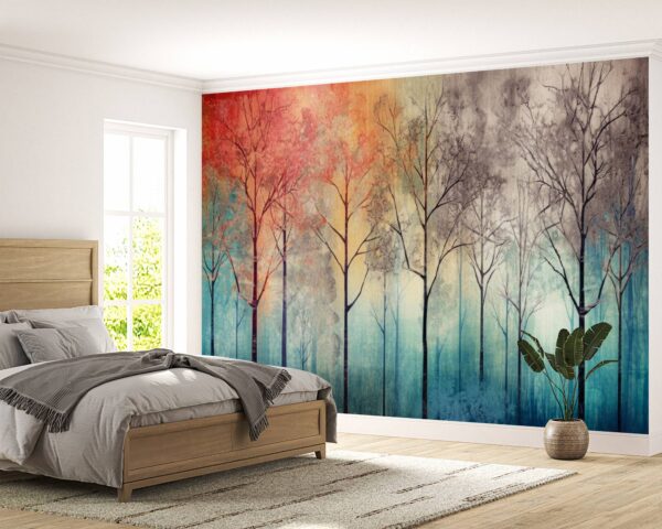 Removable Floral Tree Design Wallpaper for Living Rooms