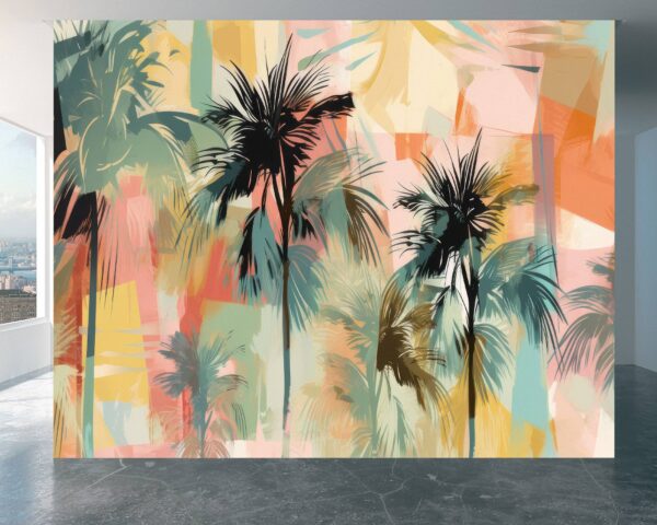 Bedroom Mural with Lush Tropical Palm Leaves