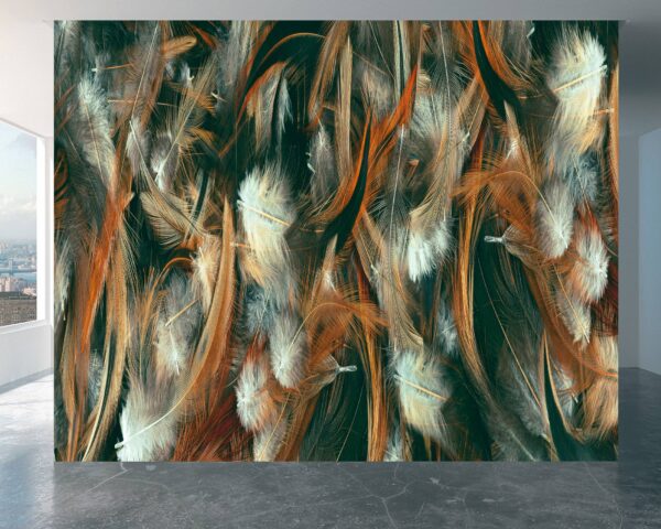 Living Room Mural with Colorful Feather Textures