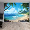 Vinyl Cartoon Beach Design Wallpaper for Wall Décor