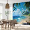 Removable Tropical Beach Wallpaper in Living Room