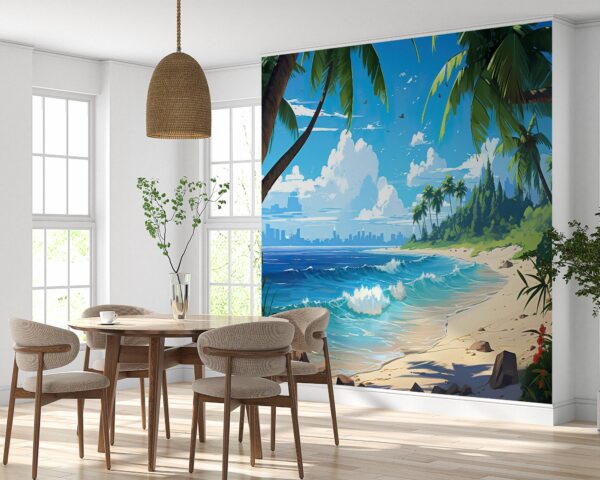 Removable Tropical Beach Wallpaper in Living Room