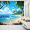 Tropical Beach Cartoon Self-Adhesive Wallpaper Close-Up