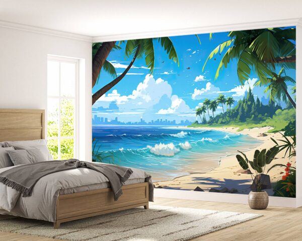 Removable Tropical Cartoon Design Wallpaper for Living Rooms