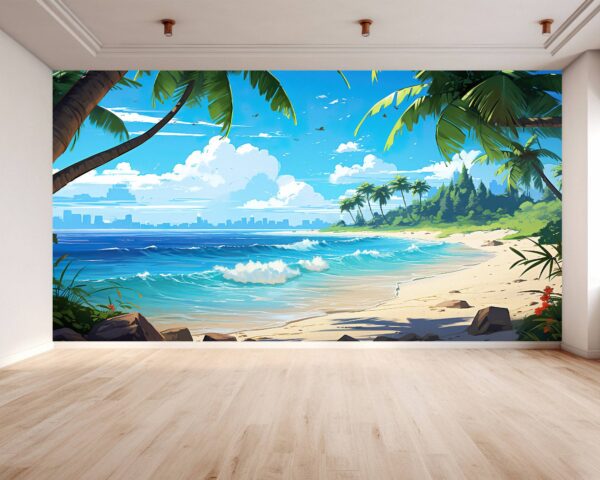 Detailed View of Cartoon Beach Vinyl Wallpaper