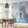 Removable Cartoon Unicorn and Cloud Wallpaper in Living Room