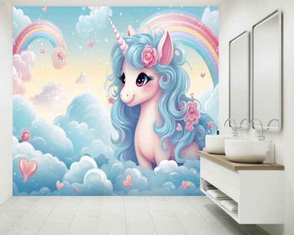 Unicorn Cloud Rainbow Cartoon Self-Adhesive Wallpaper Close-Up