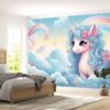 Removable Rainbow and Cloud Unicorn Design Wallpaper for Living Rooms