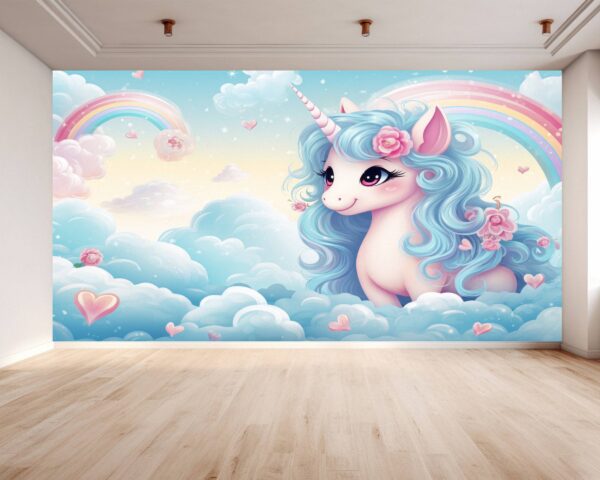 Detailed View of Cartoon Unicorn Vinyl Wallpaper