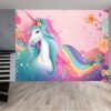 Vinyl Rainbow and Unicorn Design Wallpaper for Bedroom Wall