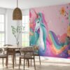 Removable Unicorn Cartoon Wallpaper in Bedroom