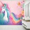 Unicorn Illustration Cartoon Rainbow Peel and Stick Wallpaper Close-Up