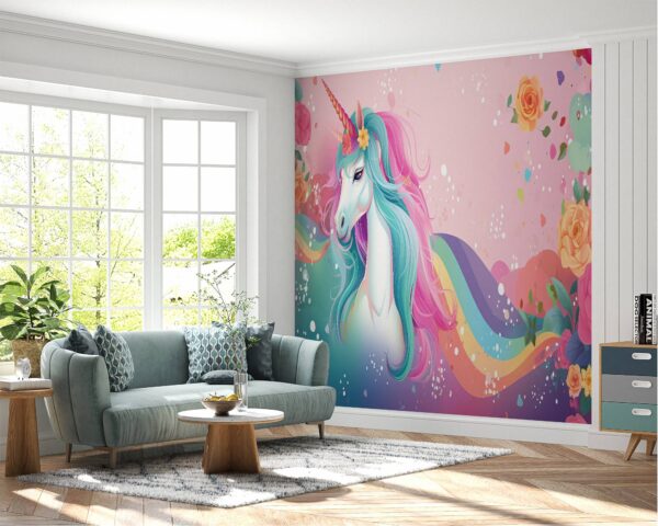 Peel and Stick Unicorn Rainbow Wallpaper for Large Wall Décor