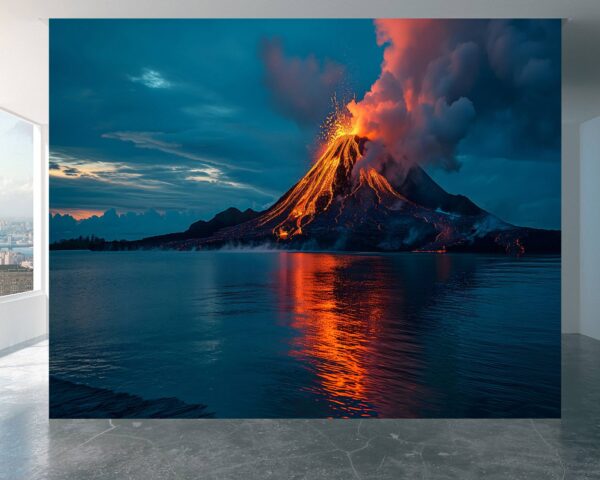 Volcano Night Eruption Self-Adhesive Wallpaper Close-Up