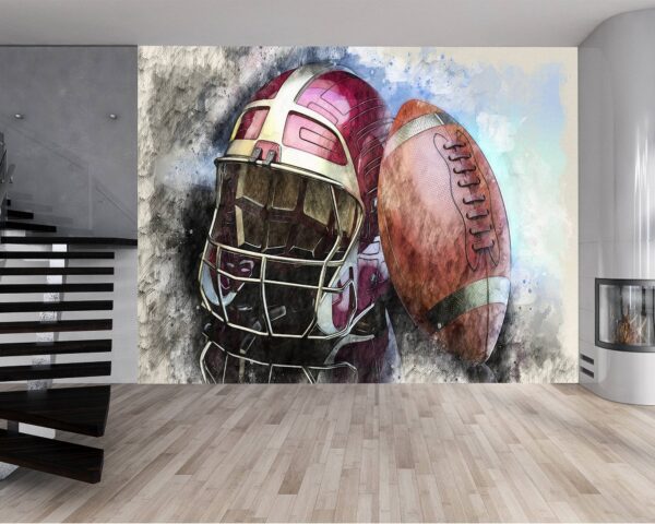 Vinyl Football Art Design Wallpaper for Bedroom Wall