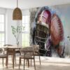 Removable Football Abstract Art Wallpaper in Bedroom